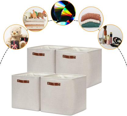 DULLEMELO Storage Bins, 4 Pack Of 13x13x13 Decorative Storage Cube Bins Suit Office, Home, Shelves