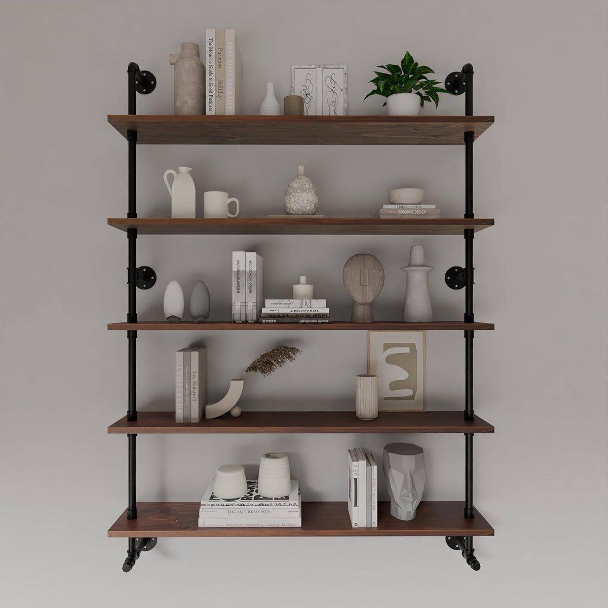 Industrial Pipe Wall Shelves Pipe Shelving with Real Wood Plank ,48 Inches Floating Shelves for