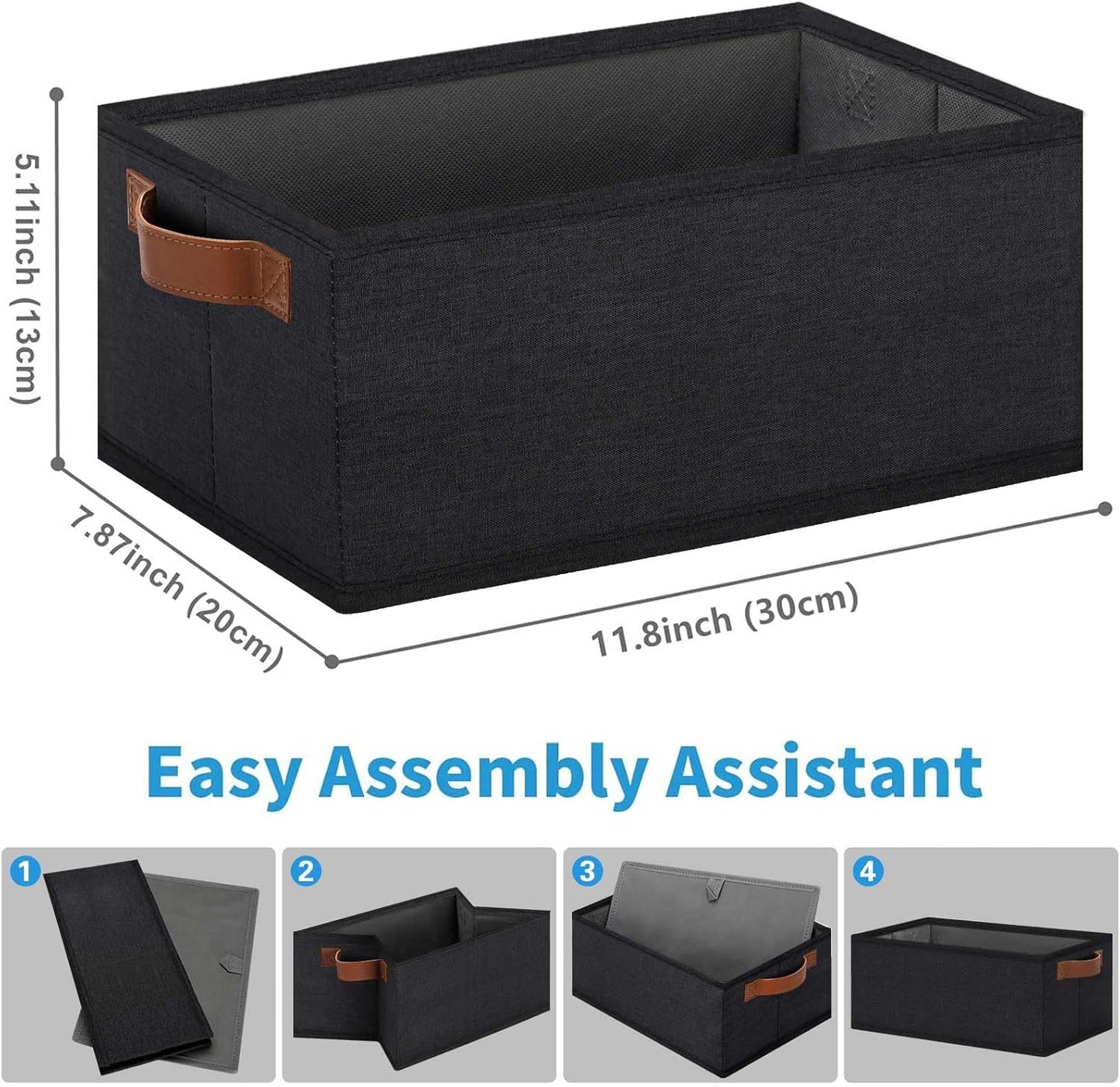 GhvyenntteS Small Fabric Storage Bins 6 Pack, 11.8" x 7.87" x 5.11" Storage Basket with Leather