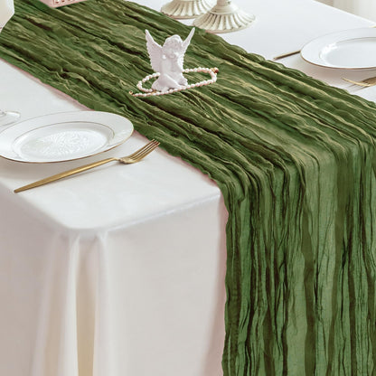 Sioloc 5 Pack Moss Green Cheesecloth Table Runner Fall Autumn Decor for Home 10ft Table Cloth for