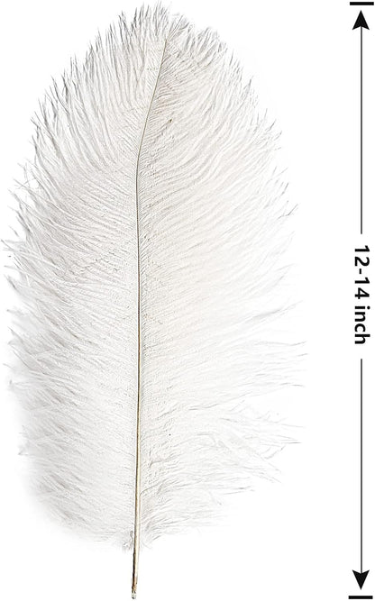 THARAHT 12pcs White Ostrich Feathers Natural Bulk 12-14Inch 30cm-35cm for Wedding Party