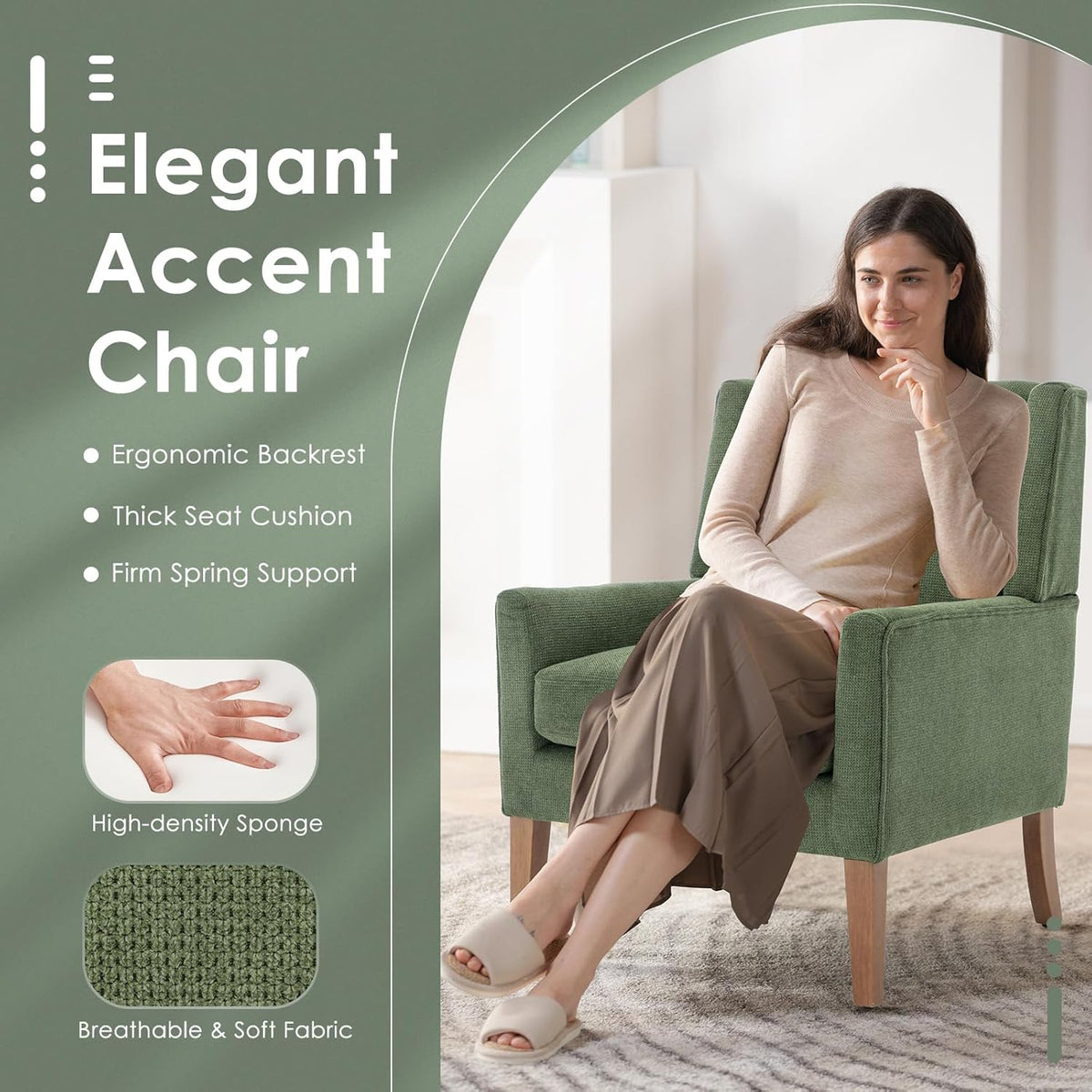 COLAMY Modern Wingback Living Room Chair, Upholstered Fabric Accent Armchair, Single Sofa Chair