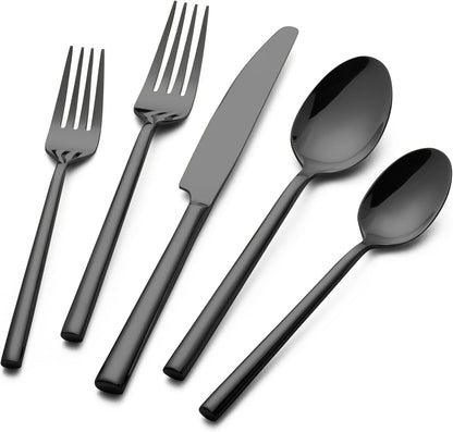 Alata Potter Black 20-Piece Forged Silverware Set with Utensil-Serving Set, Service for 4
