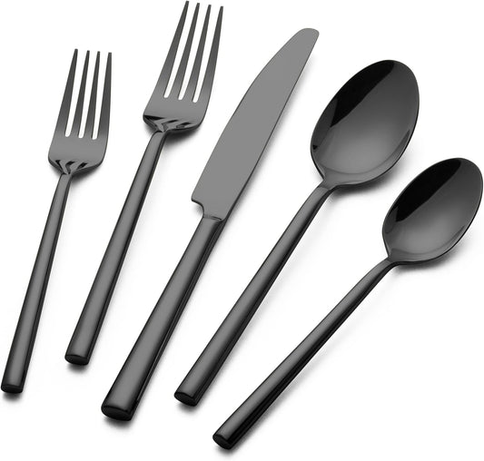 Alata Potter Black 20-Piece Forged Silverware Set with Utensil-Serving Set, Service for 4
