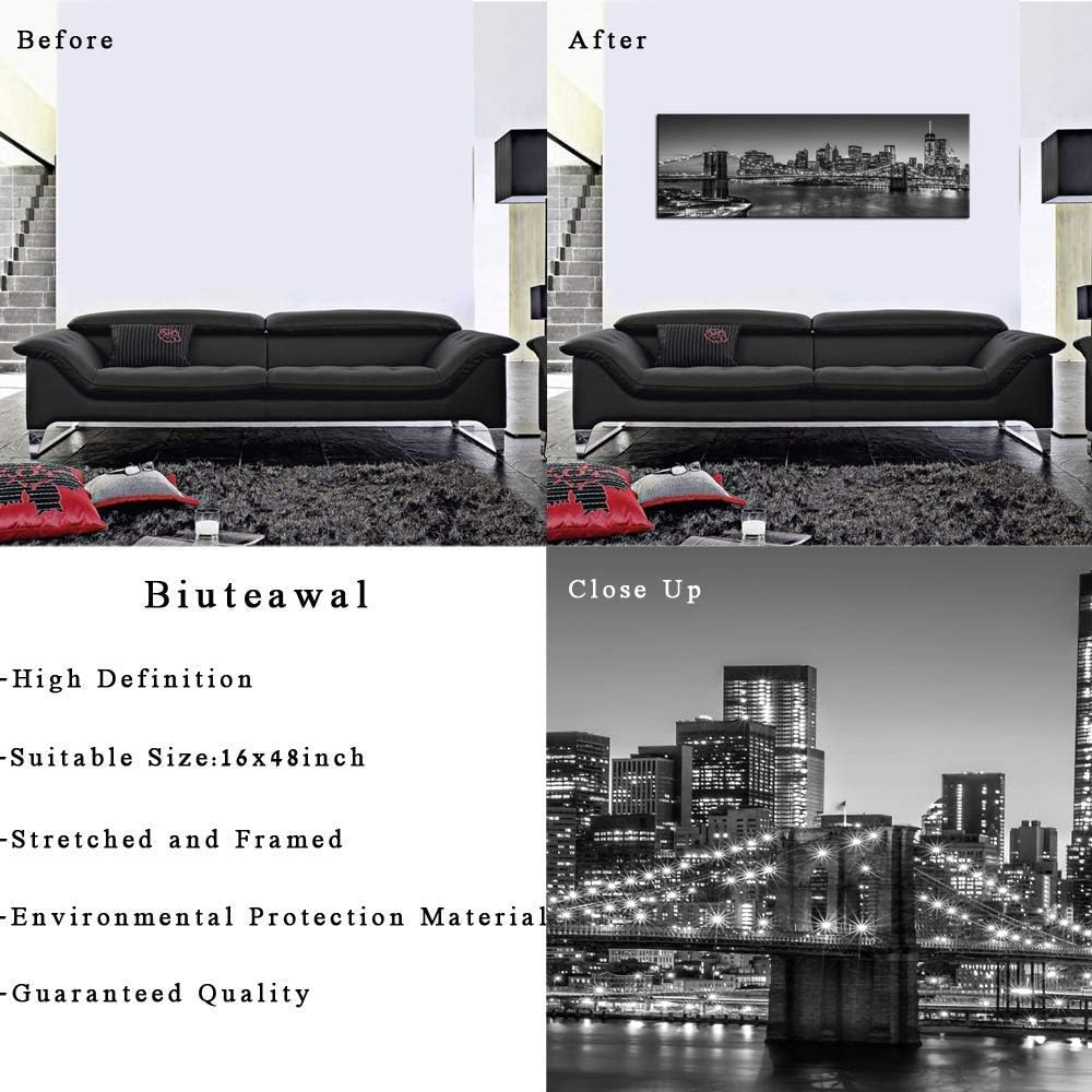 Biuteawal - Black and White Brooklyn Bridge Canvas Wall Art New York City Picture Print Manhattan