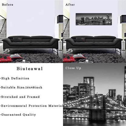 Biuteawal - Black and White Brooklyn Bridge Canvas Wall Art New York City Picture Print Manhattan
