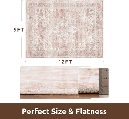 AMOAMI-Area Rug 9X12 Rugs for Living Room-Vintage Soft Pink Rugs for Bedroom-Non Slip