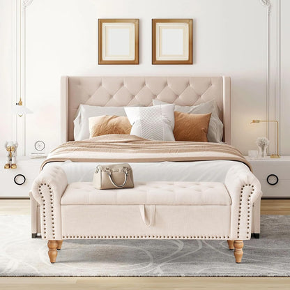 Furniliving 51” Storage Benches, End of Bed Bench with Button-Tufted Large Upholstered Storage
