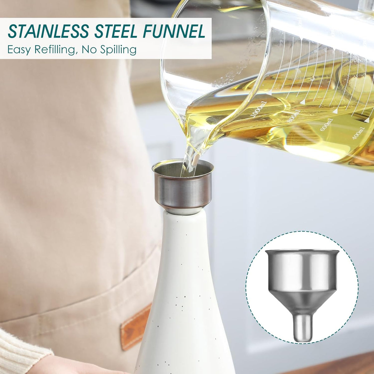 vancasso 16 Oz Ceramic Olive Oil Dispenser Bottle, Bottle Dispenser with Spout and Funnel for