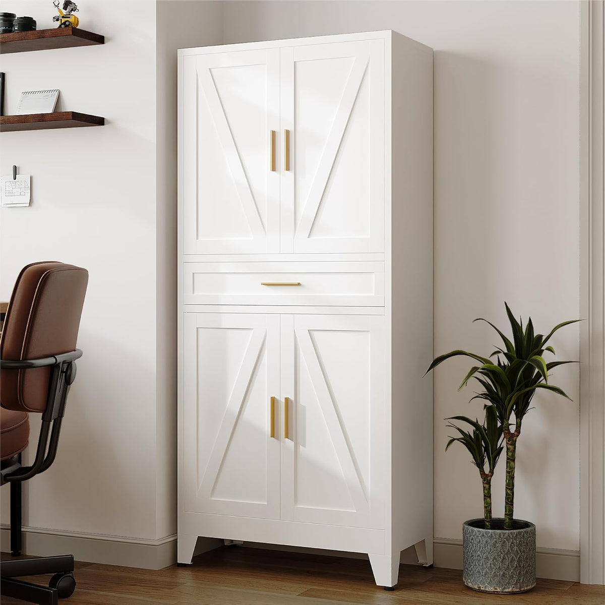 71 "Farmhouse Metal Filing Cabinet with a Drawer and 4 Adjustable Shelves, with 4 Large barn Door