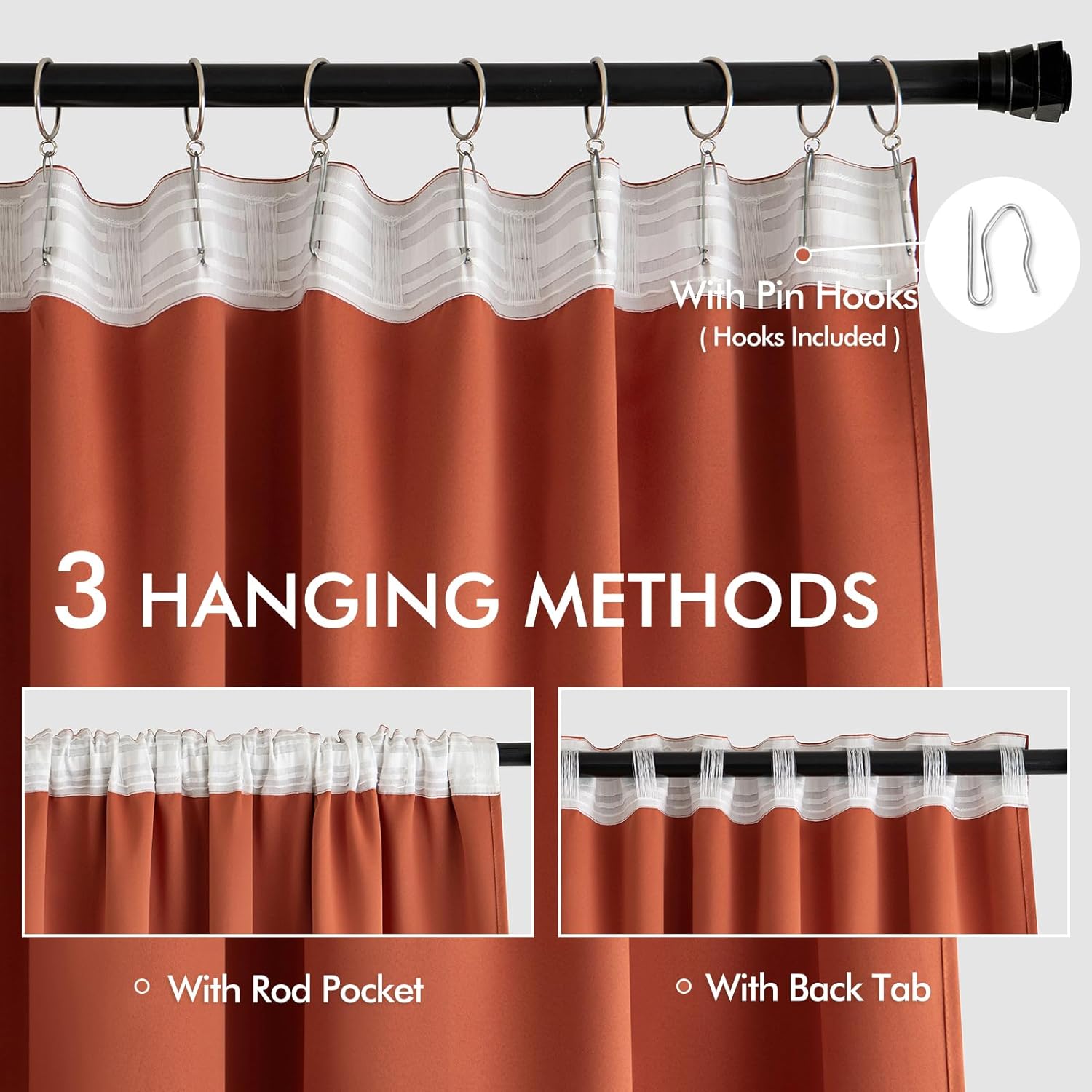 MIULEE Back Tab Burnt Orange Blackout Curtains 108 Inch Long 2 Panels Set for Living Room Bedroom