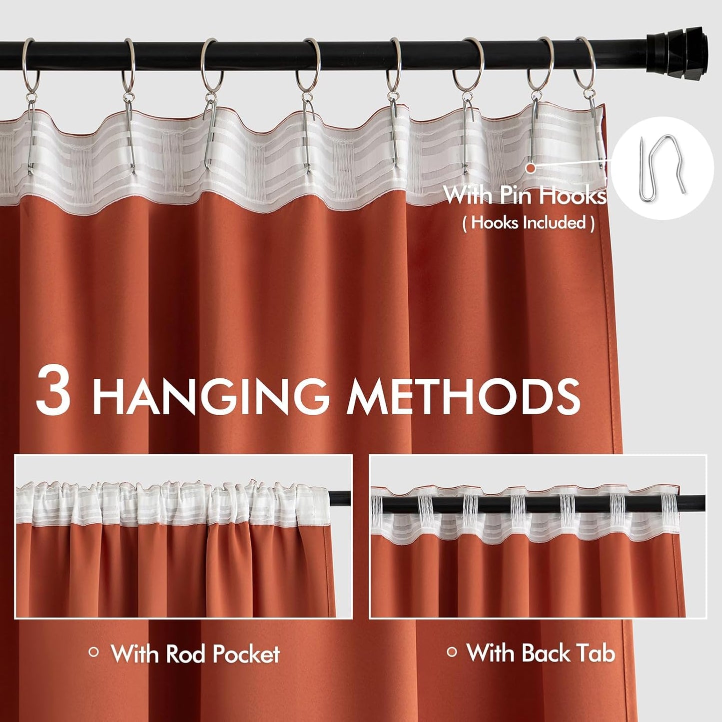 MIULEE Back Tab Burnt Orange Blackout Curtains 84 Inch Length 2 Panels Set for Living Room Bedroom