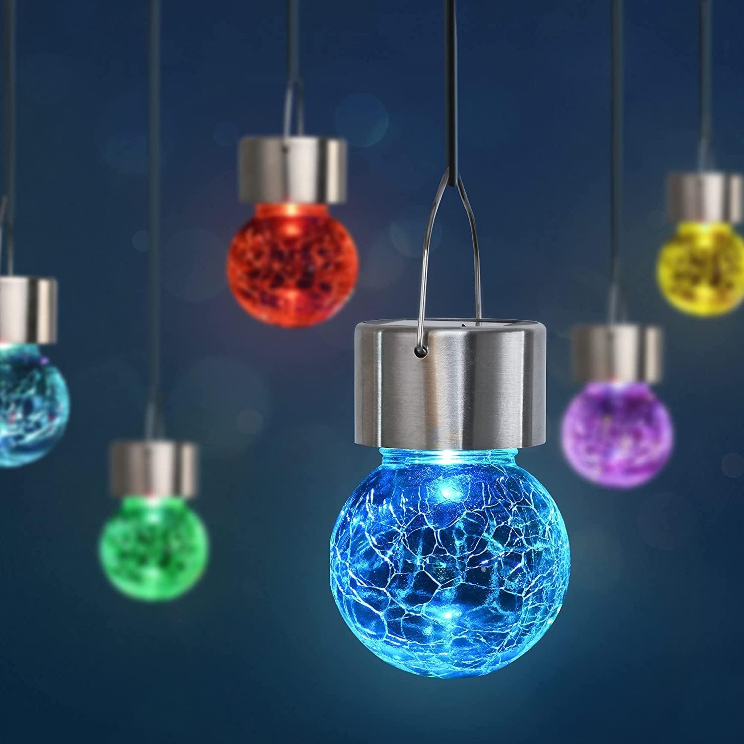 GIGALUMI 8 Pack Solar Hanging Lights, Christmas Decoration Lights with Multi-Color Changing Cracked