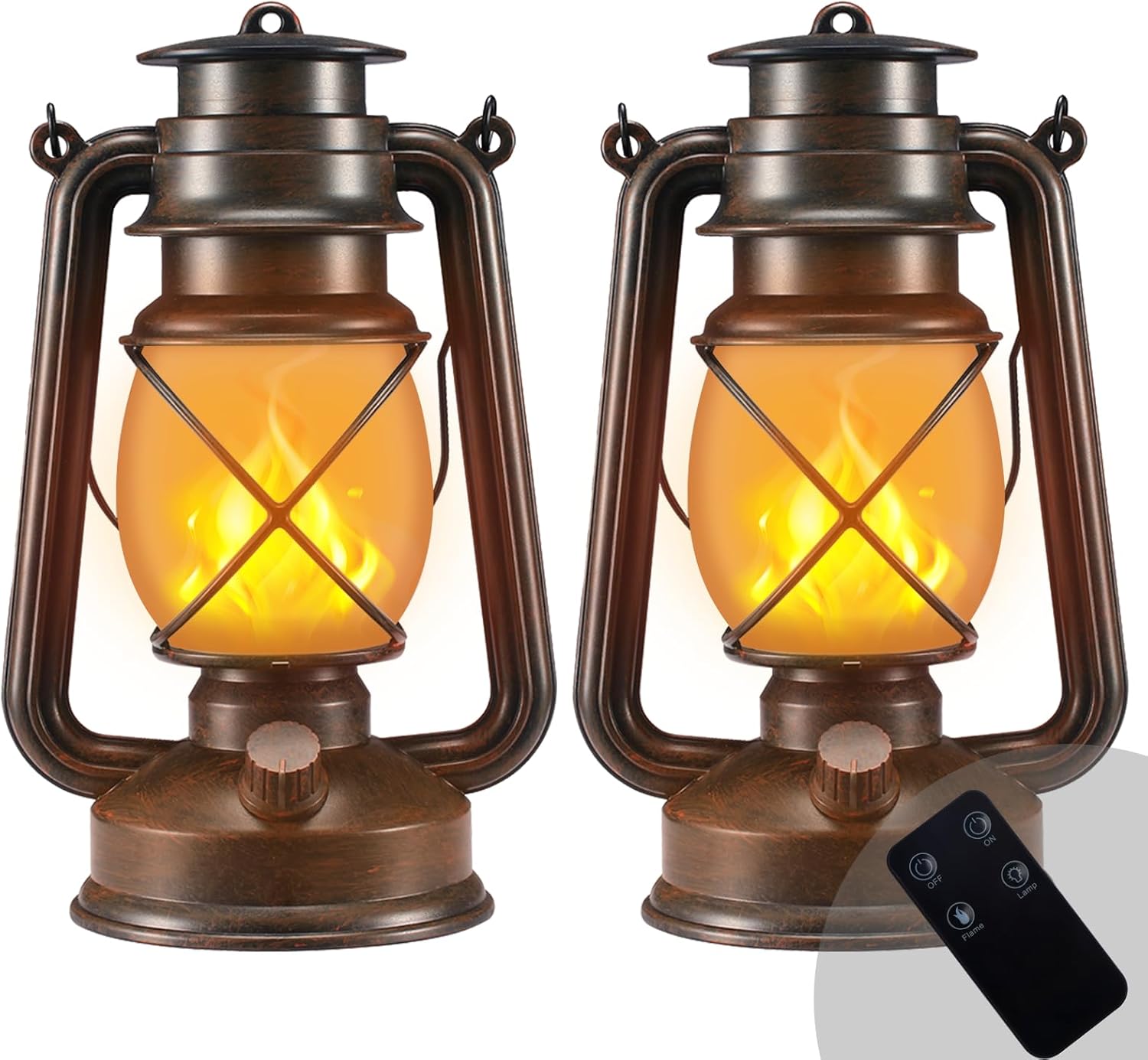 Outdoor Lanterns Waterproof Hanging Vintage LED Camping Lamps with Dancing Flame Non-Solar Remote