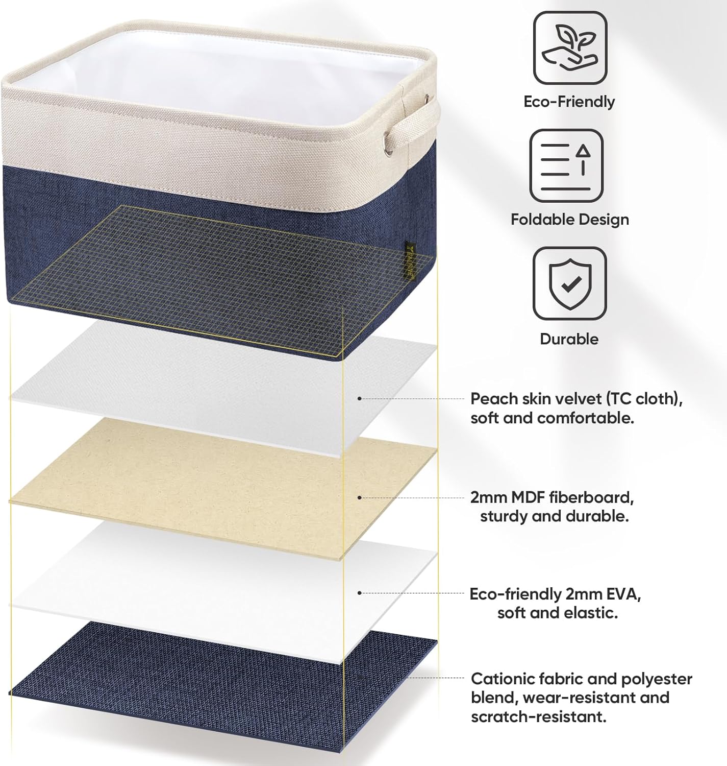 BALEINE 2 Pack Fabric Storage Bins for Shelves, Linen Storage Baskets for Organizing, Decorative