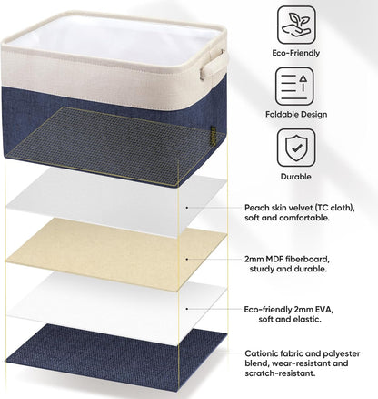 BALEINE 4 Pack Fabric Storage Bins for Shelves, Linen Storage Baskets for Organizing, Decorative