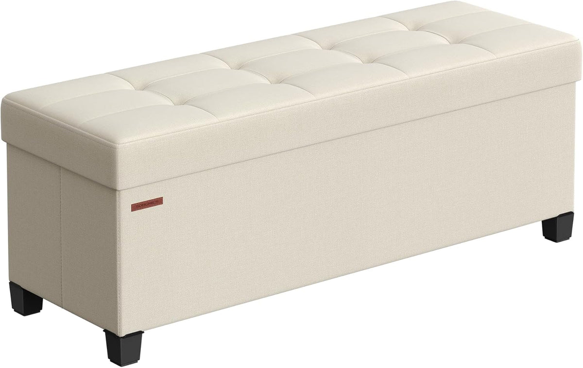 SONGMICS Storage Ottoman Bench, Foldable Foot Rest with Legs, 15 x 43 x 15.7 Inches, End of Bed