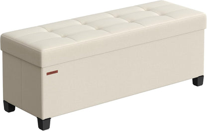 SONGMICS Storage Ottoman Bench, Foldable Foot Rest with Legs, 15 x 43 x 15.7 Inches, End of Bed