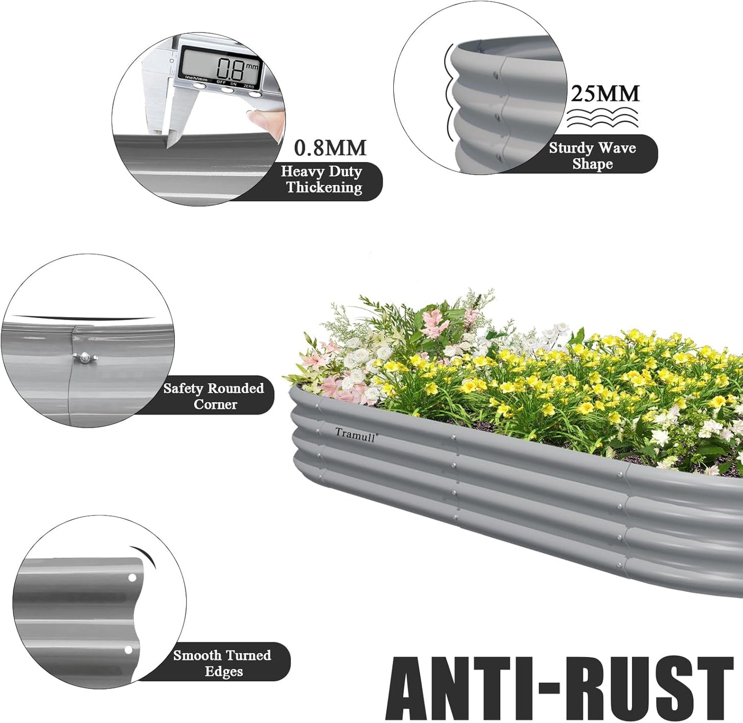 2 Pack 8x4x1FT Galvanized Raised Garden Bed Kit Oval Metal Ground Planter Box Outdoor Bottomless