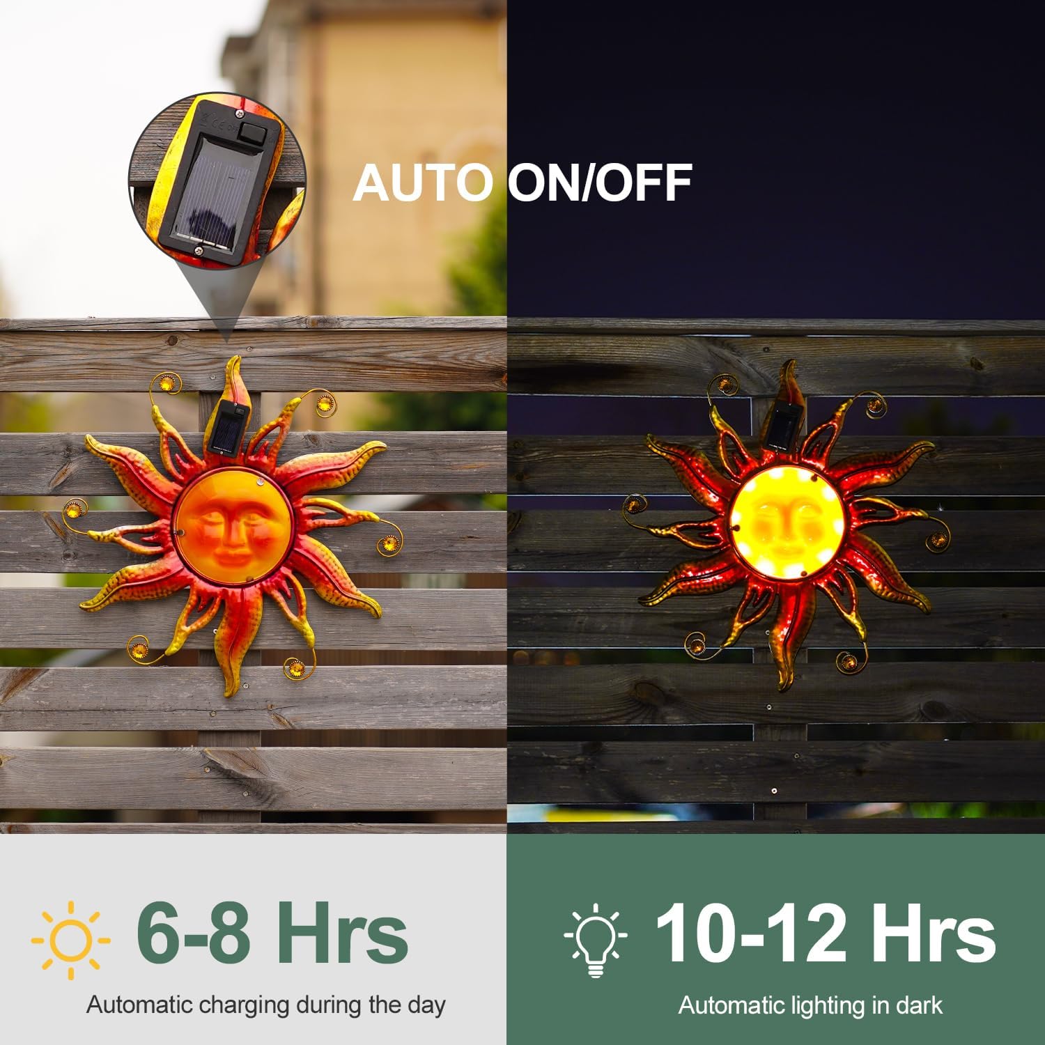 Goodeco Solar Sun Face Wall Art – Metal Outdoor Wall Decor with Solar LED Lights for Garden & Patio