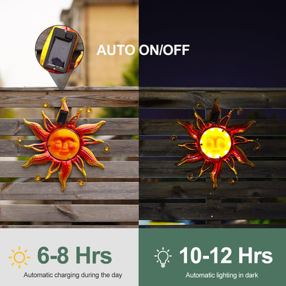 Goodeco Solar Sun Face Wall Art – Metal Outdoor Wall Decor with Solar LED Lights for Garden & Patio