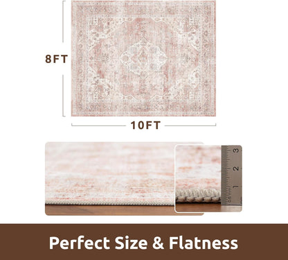 AMOAMI-Area Rug 8X10 Rugs for Living Room-Vintage Soft Pink Rugs for Bedroom-Non Slip