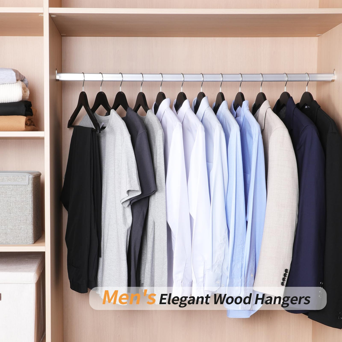 Amazon Basics Wood Suit Clothes Hangers for Closet Organizer, Black, 30-Pack