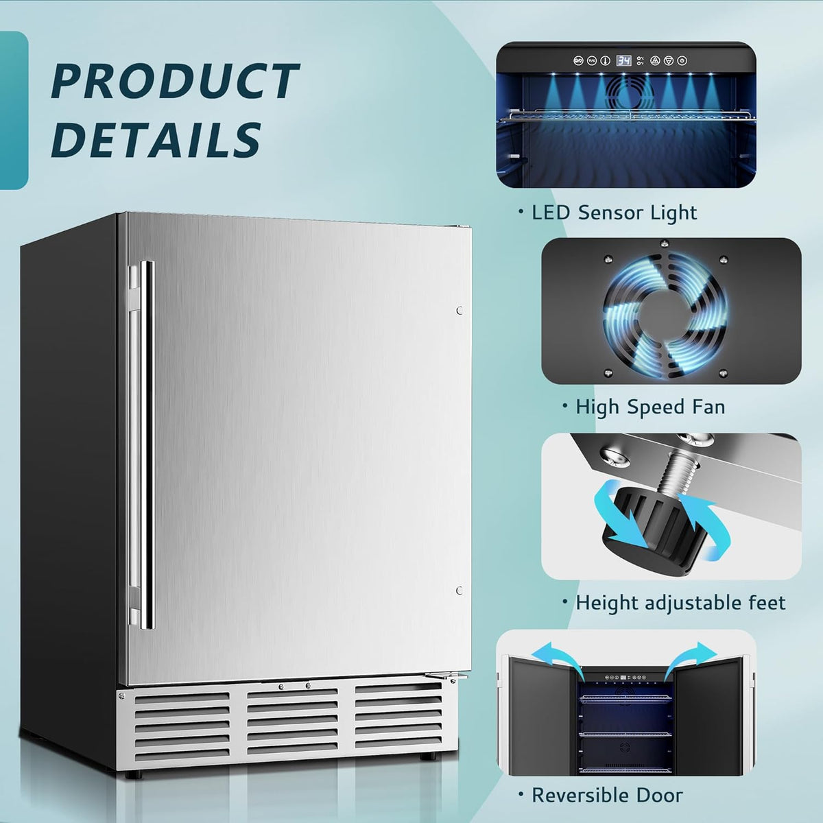 EUHOMY 24 Inch Beverage Refrigerator, Built-in and Freestanding Beverage Cooler 180 Can, Under