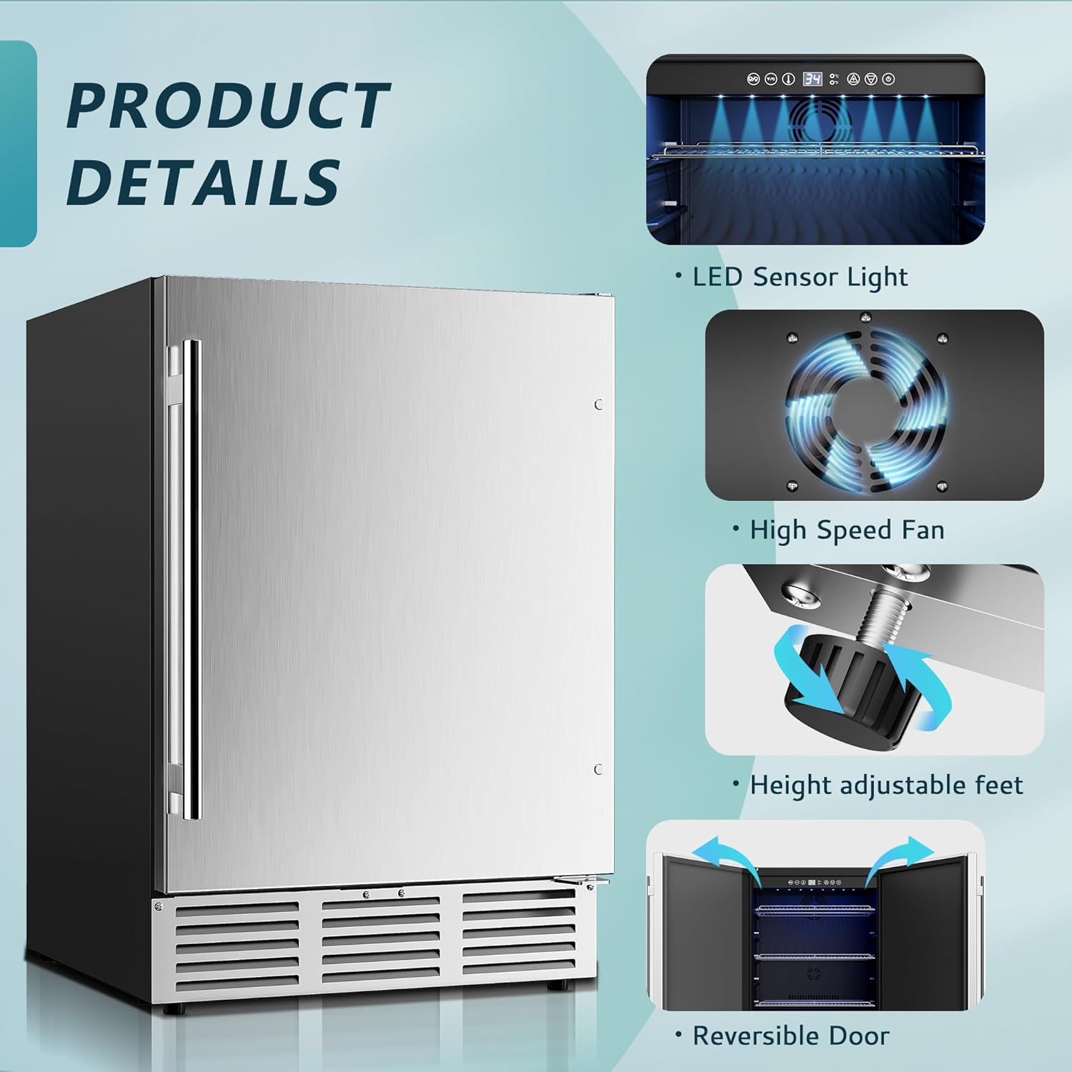 EUHOMY 24 Inch Beverage Refrigerator, Built-in and Freestanding Beverage Cooler 180 Can, Under