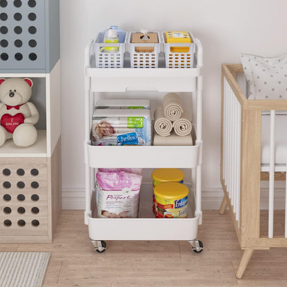 Calmootey 3-Tier Rolling Utility Cart with Drawer,Multifunctional Storage Organizer with Plastic