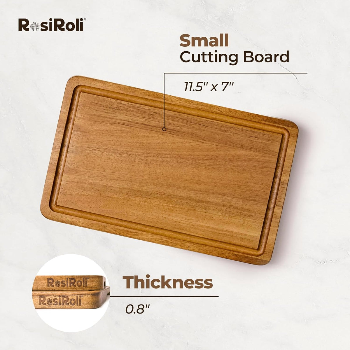 Acacia Wood Cutting Board for Kitchen - 0.8 inch Thick Wood Charcuterie Cheese Board with Side