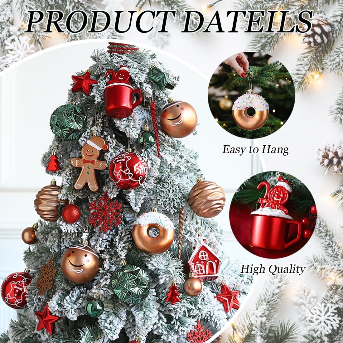 Gingerbread Man Christmas Tree Ball Ornaments Set - 72 ct Red Green Copper Gold Plastic