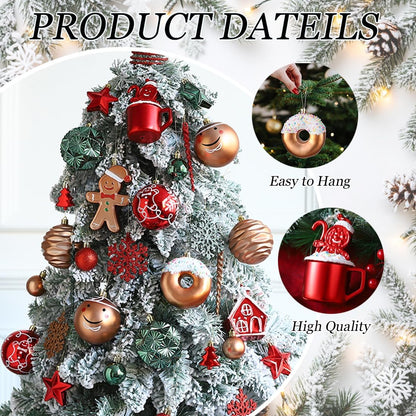 Gingerbread Man Christmas Tree Ball Ornaments Set - 72 ct Red Green Copper Gold Plastic