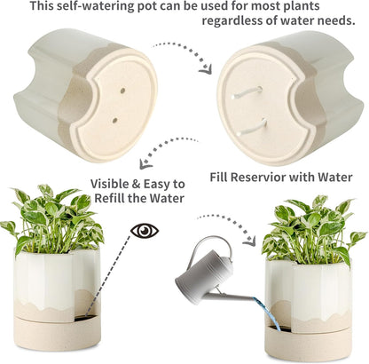 Nihow Self Watering Plant Pot: 8 Inch Ceramic Planter with Drainage Hole & Water Storage Plus for