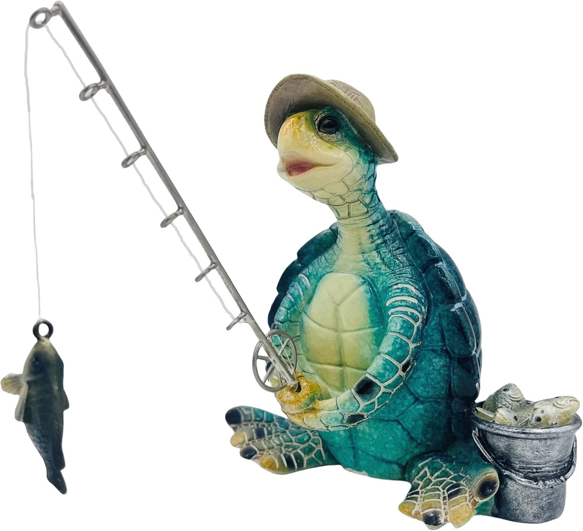 Turtle Fishing Decor, Summer Garden Statues, Nautical Coastal Beach Decorations, Home Office Decor