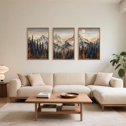 Wood Mountain Framed Canvas Wall Art Set, Pine Trees Wall Painting, Ridge Scenery Wall Decor