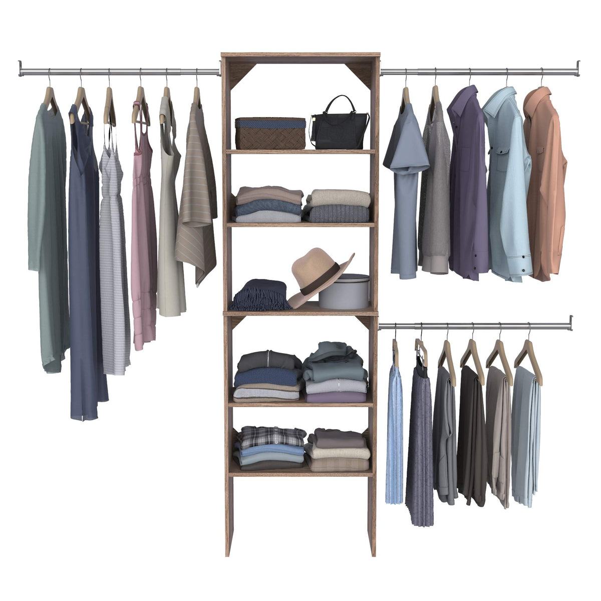 ClosetMaid SuiteSymphony Wood Closet Organizer Starter Kit with Tower and 3 Hang Rods, Shelves