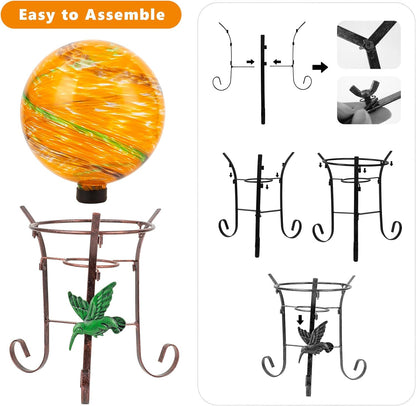 10 Inch Glass Gazing Ball, with 9.4" Tall Metal Gazing Globe Stand, Glass Balls Display Holder Set