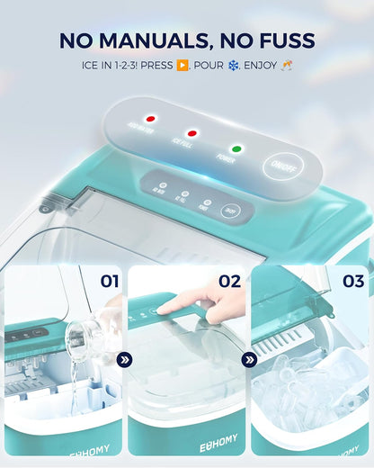 EUHOMY Countertop Ice Maker Machine with Handle, 26lbs Per Day, 9 Ice Cubes Ready in 6 Mins