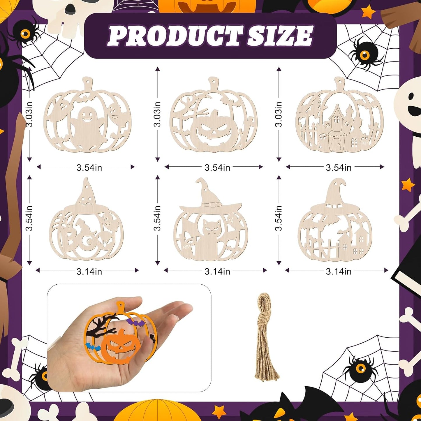 24 PCS Unfinished Wooden Halloween Crafts,Pumpkin Shaped Hanging Ornaments DIY Wood Craft Cutouts