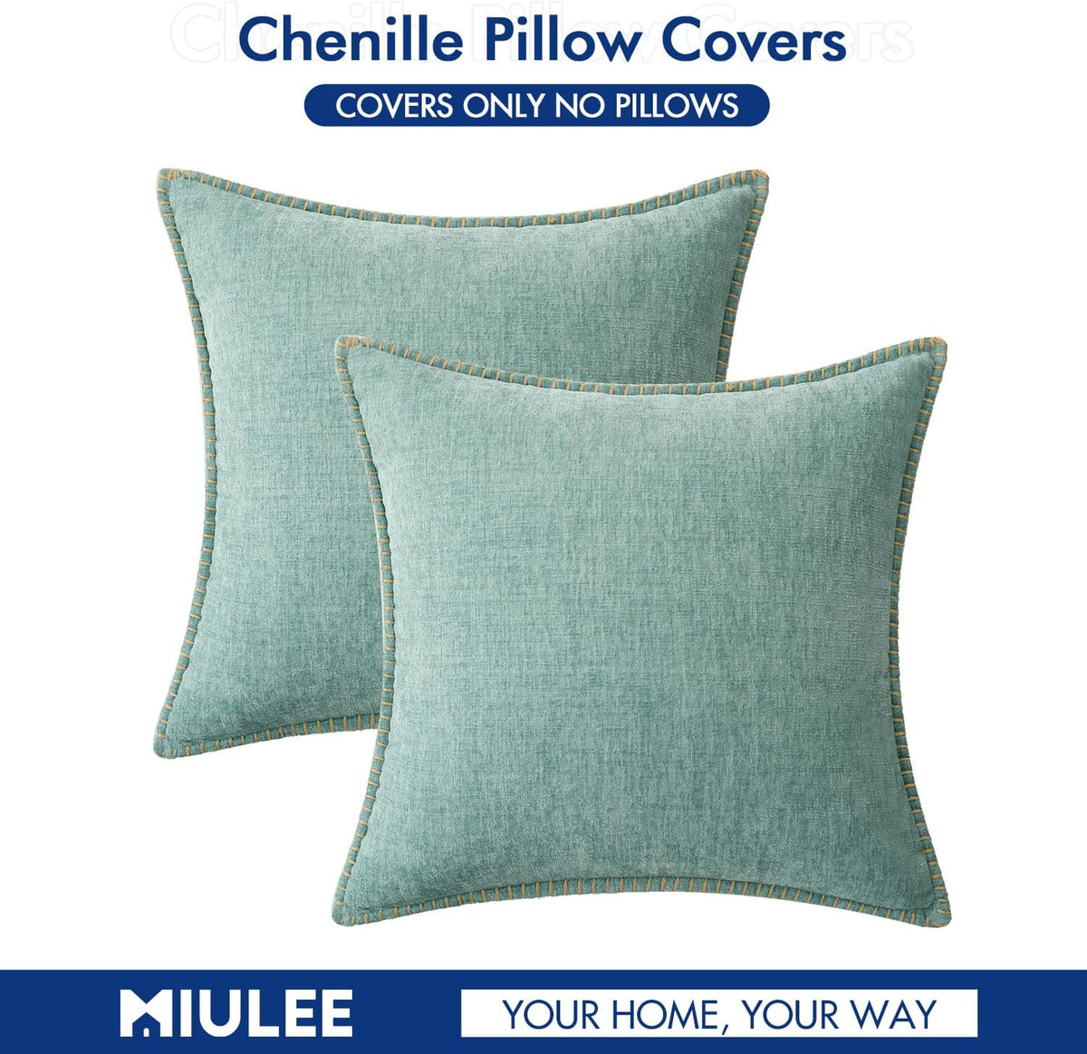MIULEE Pack of 2 Couch Throw Pillow Covers 18x18 Inch Coastal Aqua Blue Farmhouse Decorative Pillow
