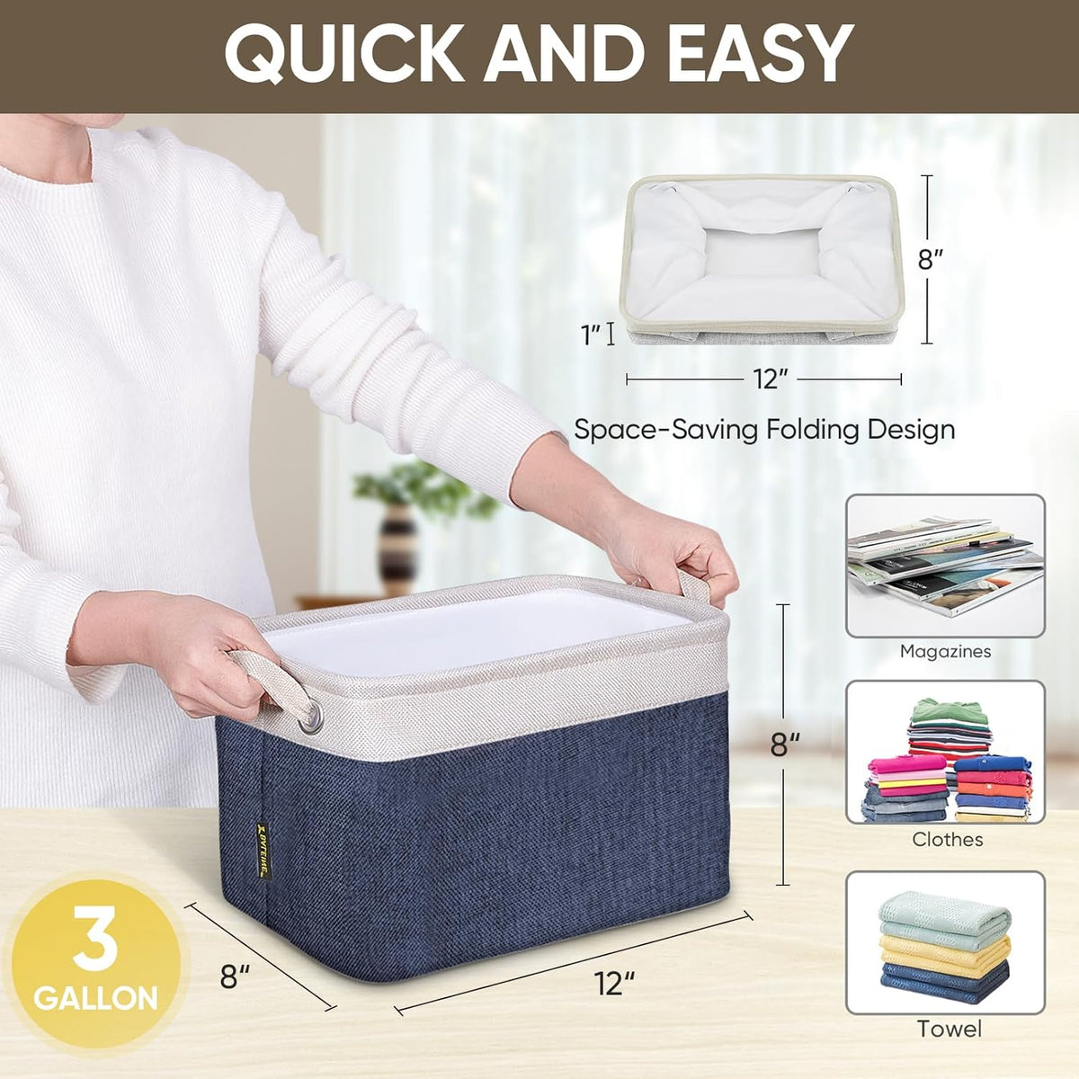 BALEINE 2 Pack Fabric Storage Bins for Shelves, Linen Storage Baskets for Organizing, Decorative