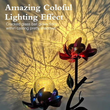 VCUTEKA Solar Garden Light Solar Flowers Light with LED Crackle Glass Globe Solar Lights Outdoor