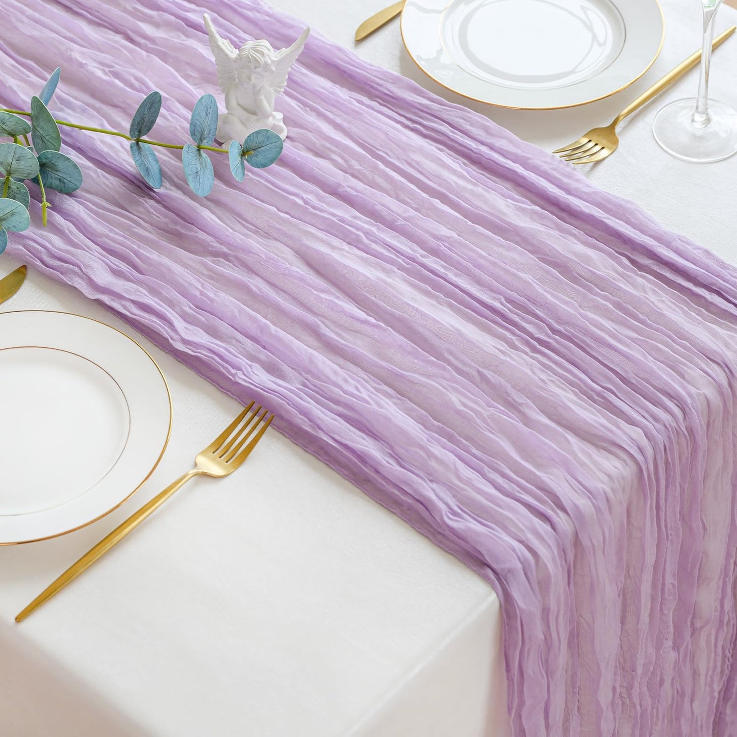 Sioloc 1 Pack Lilac Purple Lavender Cheesecloth Table Runner Fall Autumn Decor for Home 10ft Table