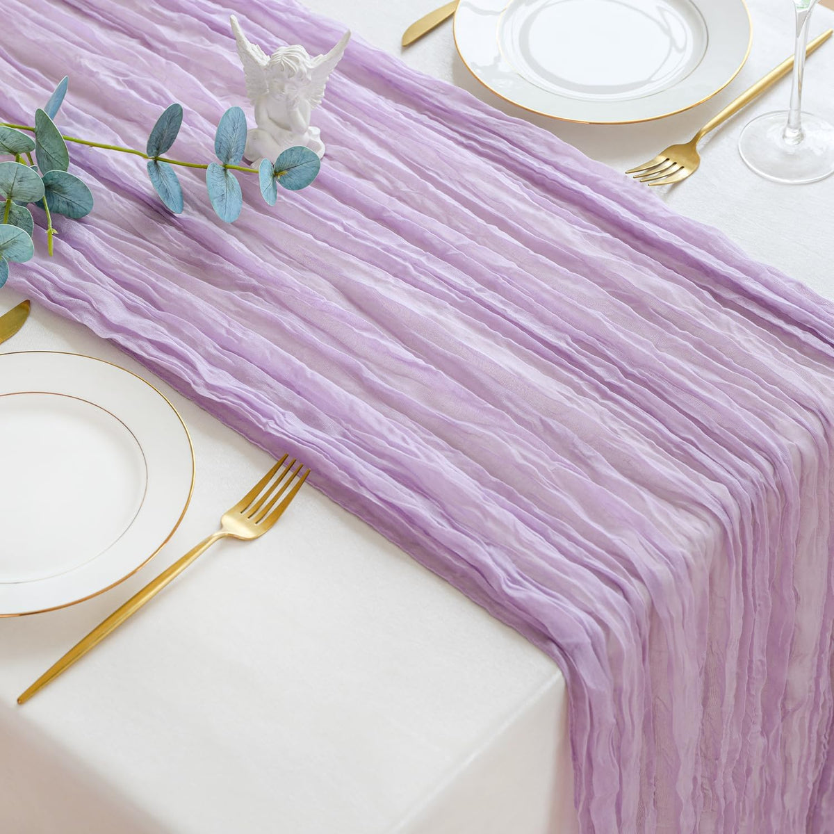 Sioloc 1 Pack Lilac Purple Lavender Cheesecloth Table Runner Fall Autumn Decor for Home 10ft Table