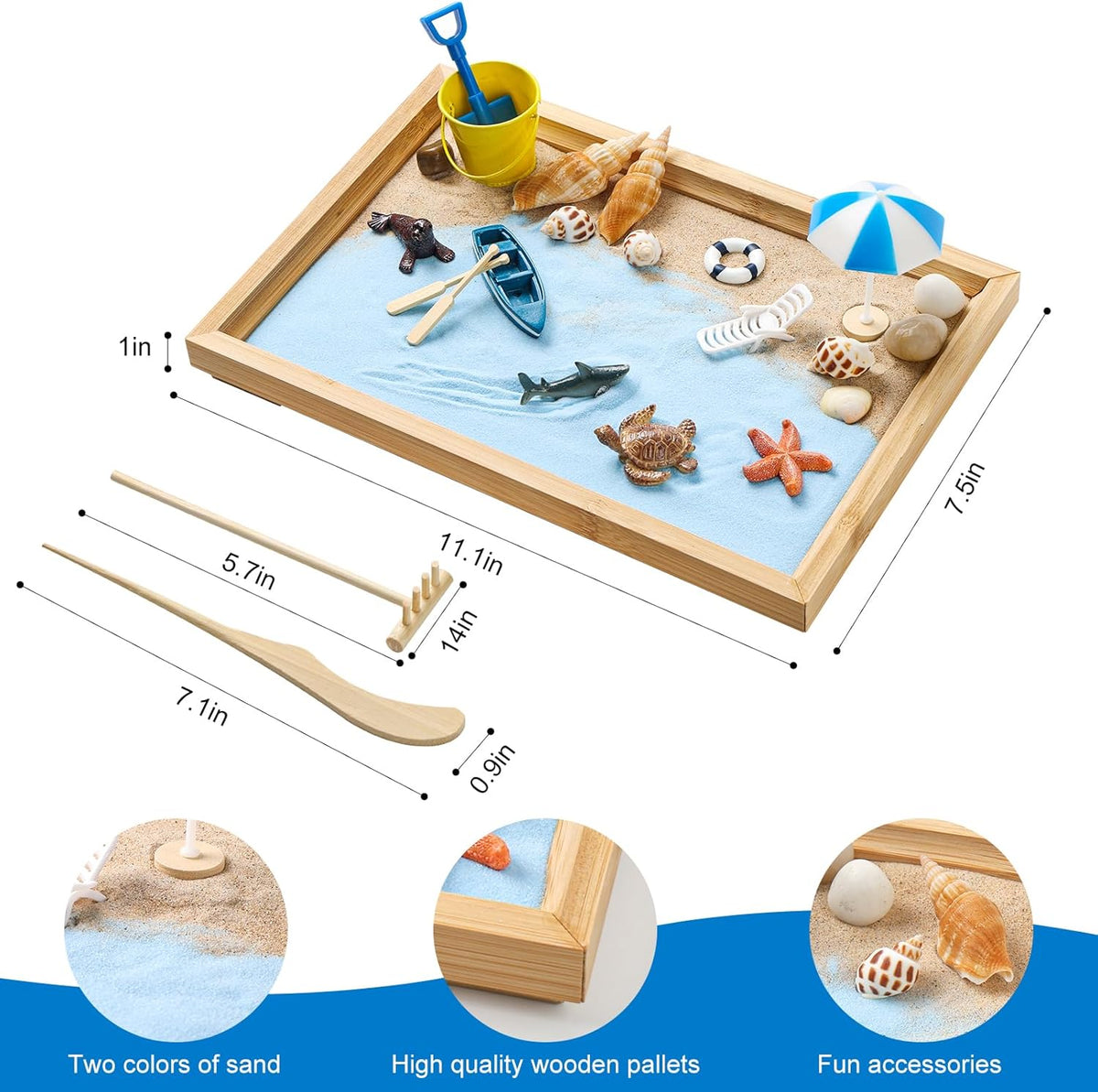 Zen Garden Kit for Desk - Premium Beautiful Japanese Mini Beach Zen Sand Garden Box Decor Set for