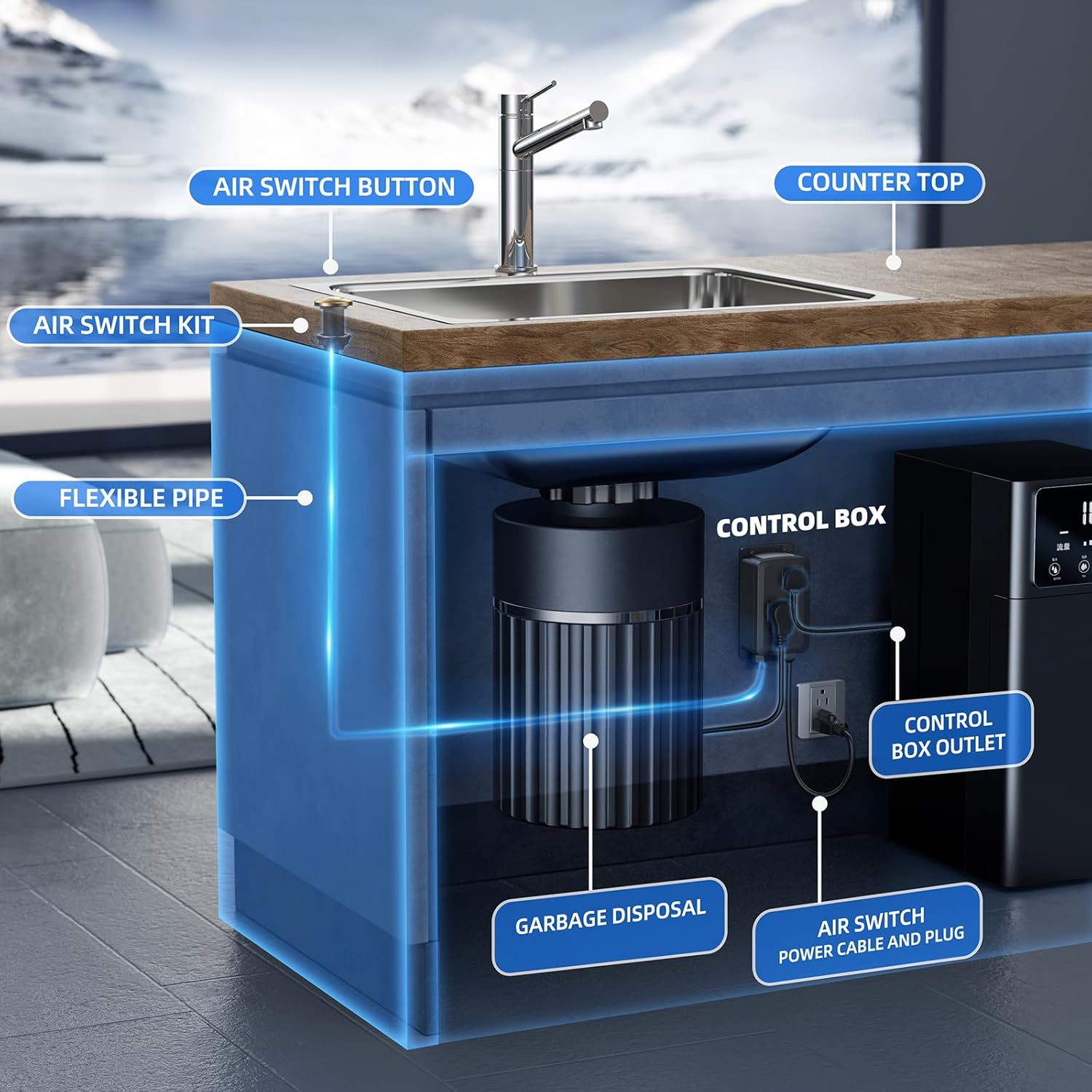 Garbage Disposal Air Switch Kit -Professional- Dual Outlet, Sink Top Waste Disposer On/Off, Garbage