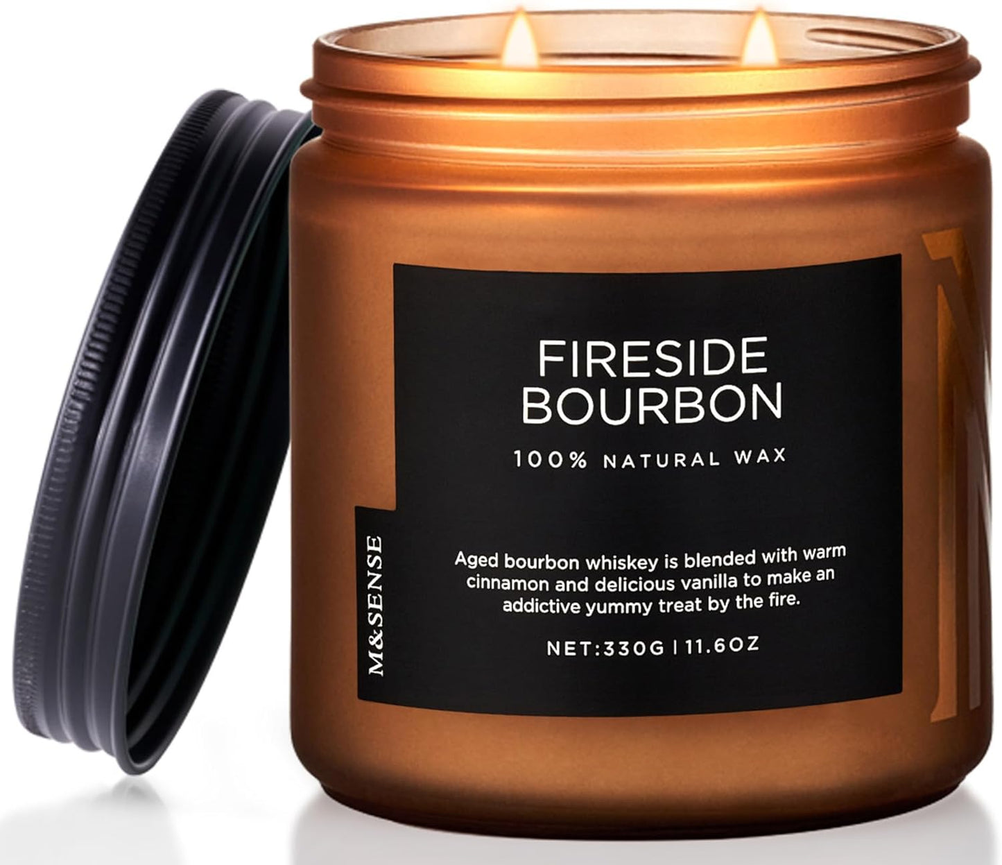 M&SENSE Fireside Bourbon Jar Candle, 11.6oz Clean Soy Wax Up to 70 Hours Burn Time Smoky Scent 2