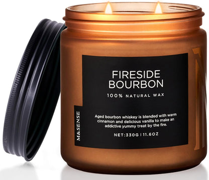 M&SENSE Fireside Bourbon Jar Candle, 11.6oz Clean Soy Wax Up to 70 Hours Burn Time Smoky Scent 2