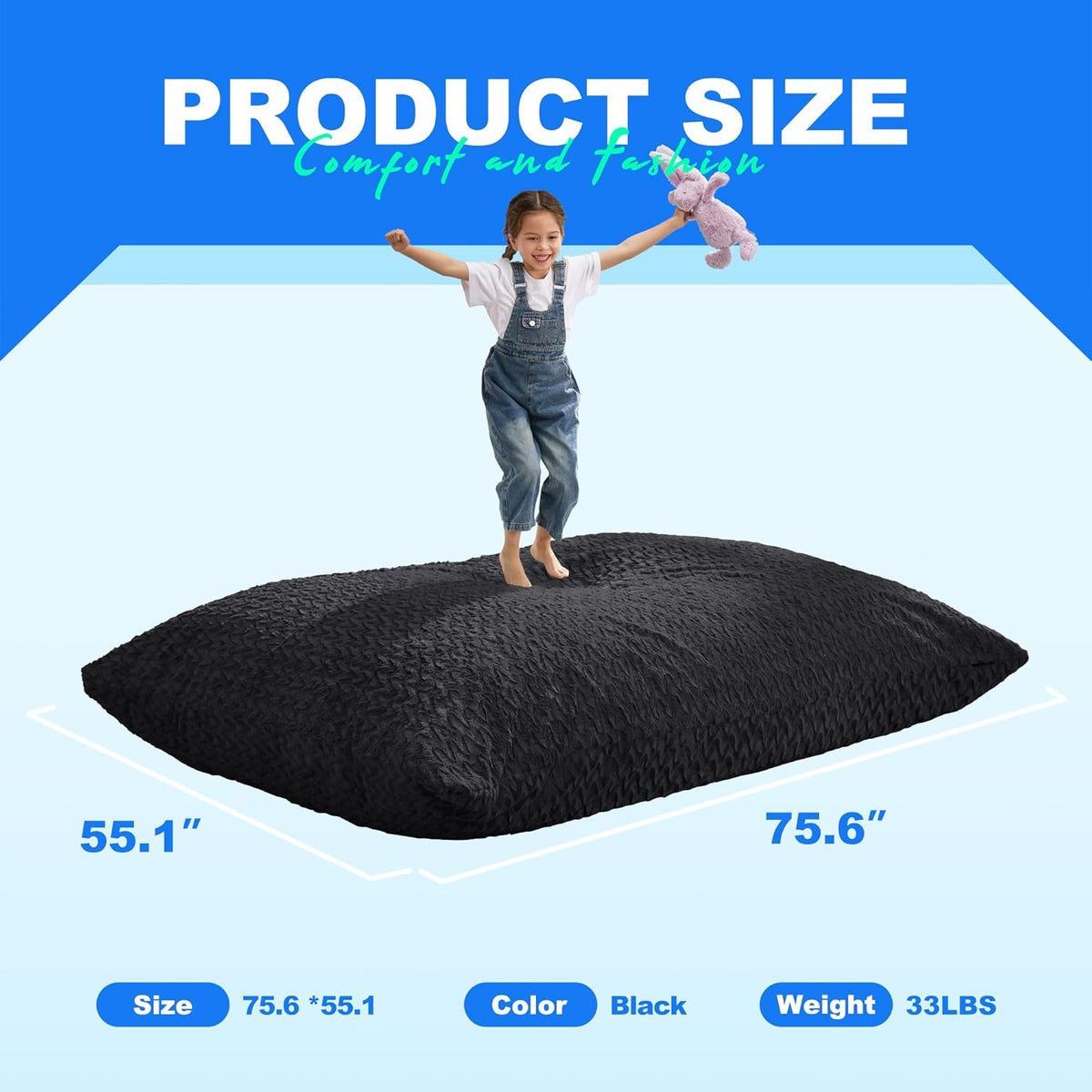 Hobestluk 3 in 1 Bean Bag Chair Giant Bean Bag Chairs for Adults with Chevron Plush Fur Cover